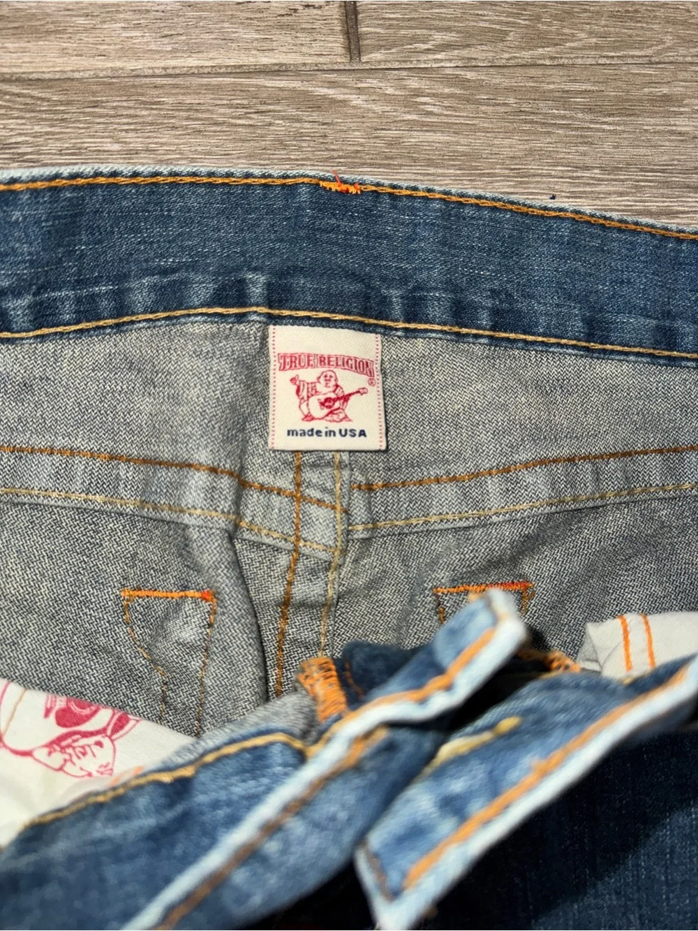 Men’s True Religion Blue Denim Jeans with Colorful Embroidered 36x33